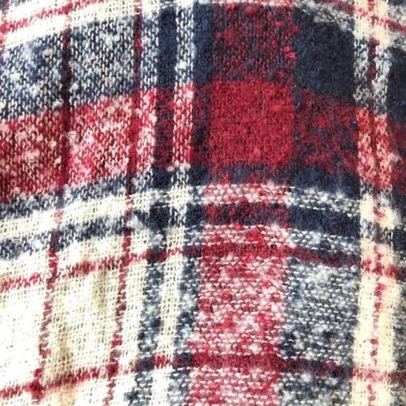 NWT Fall Autumn Fuzzy Frayed Edge Flannel Plaid Infinity Scarf One Size Burgundy - Picture 4 of 4